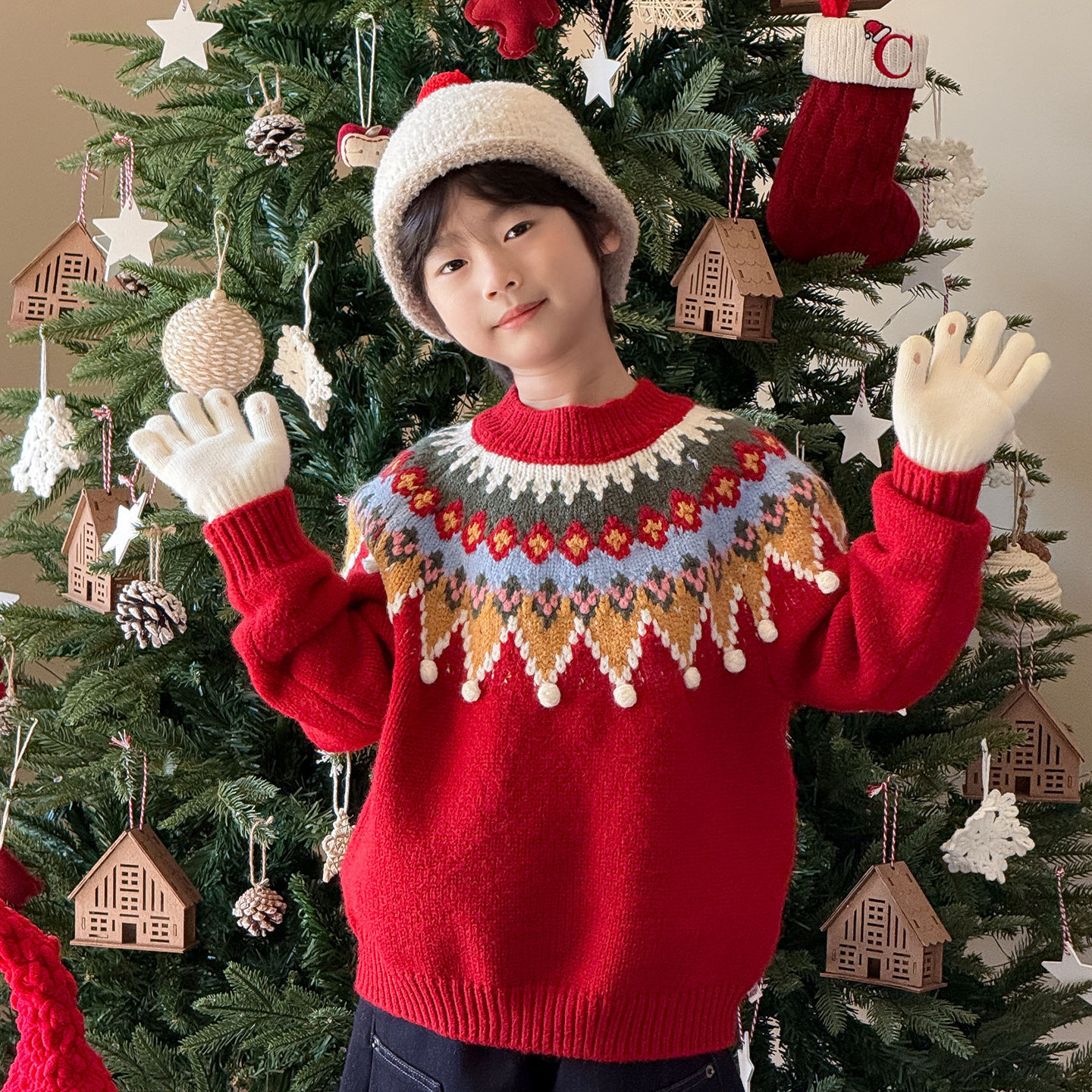 2025冬季新男女童柔软费尔岛毛衣儿童圣诞针织衫上衣童装新年年服,淘宝优惠券,粉丝福利购,淘宝优惠卷