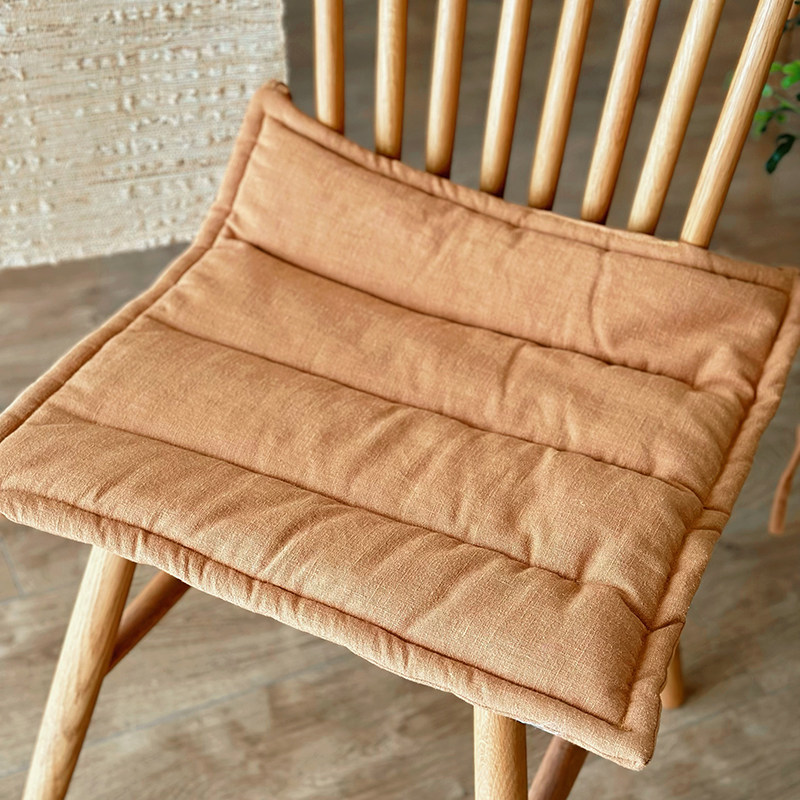 薄款透气纯色简约中式棉麻亚麻办公室四季坐垫餐椅垫座垫防滑定制 - 图1