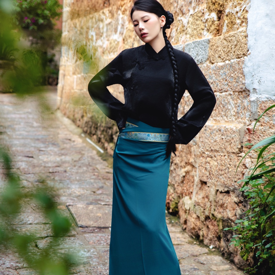 藏式新款半身裙女士锅庄藏服民族舞蹈藏族一片式锅裙藏装服装藏袍 - 图2