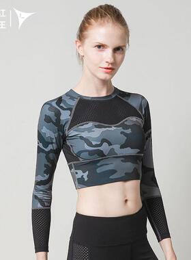 women for top fitness navel-baring sleeve long sports suit