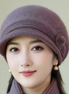 秋冬中老年女保暖针织毛帽显脸小