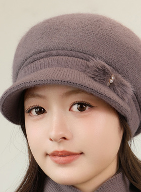 中老年女秋冬保暖显脸小针织帽