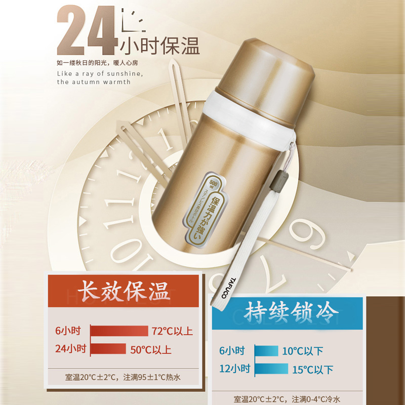 日本泰福高304不锈钢保温杯女儿童小学生水壶便携冬季水杯大容量 - 图2