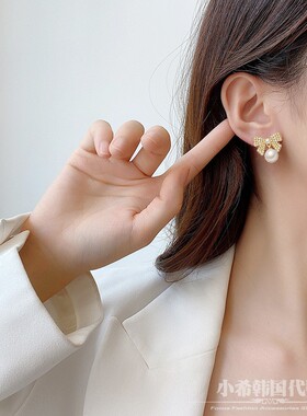 韩国东大门饰品耳饰耳环女2026新款时尚甜美珍珠蝴蝶结耳坠耳钉