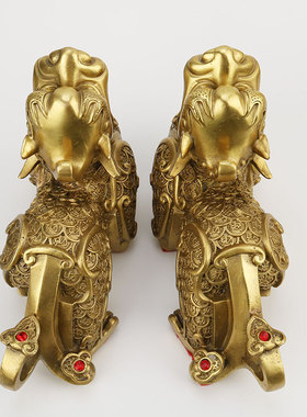 黄铜金钱貔貅摆件貔貅铜貔貅一对家居工艺品摆件