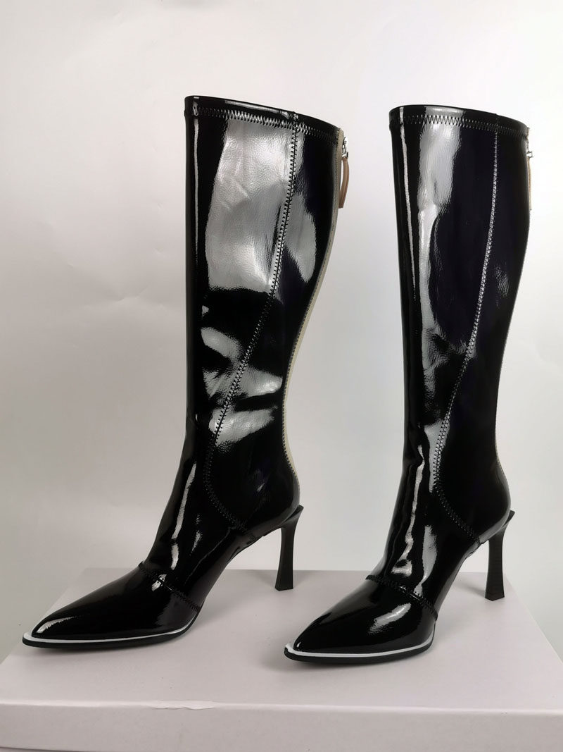 靴子女2022春秋新款 高筒靴后拉链不过膝尖头长靴 骑士靴细跟高跟鞋