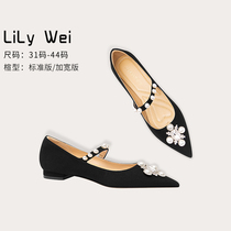 Lily Wei (Black Swan) Style Retro Mary Rare Shoes Pointy Flat-bottomed Comfort Single Shoe Big Code 41-43