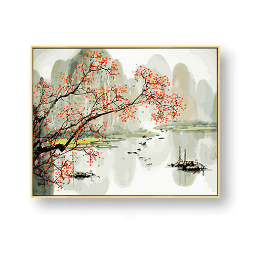 数字油画古风水墨画diy数字油彩画新中式手工填色画 江南风景樱花 - 图0