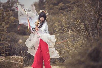 咿妖 日本正统巫女服松鹤纹千早鹤松纹cosplay 和服 虎窝淘