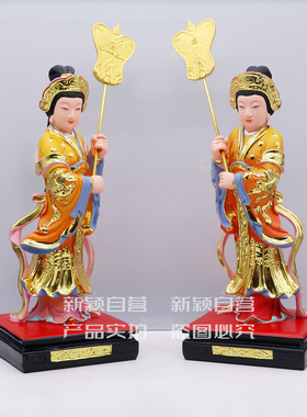 包邮树脂神像 宫女侍女掌扇婢女像 妈祖左右宫女日月扇宫娥女摆件