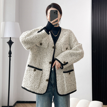 Autumn and winter 2023 new high level sensational sweaty fur coat woman short style V collar coarse flower woolen sweater