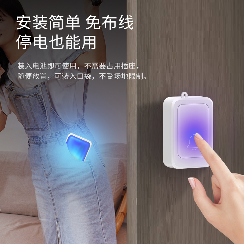 七彩闪光无线门铃发光灯家用聋哑老人数码音乐提醒服务呼叫可静音 - 图1