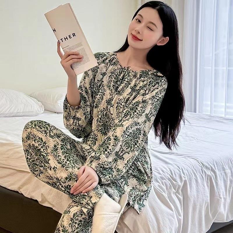 长袖国风春秋家居服新款睡衣夏季女士套装2025超薄加长款长裤高级 - 图1