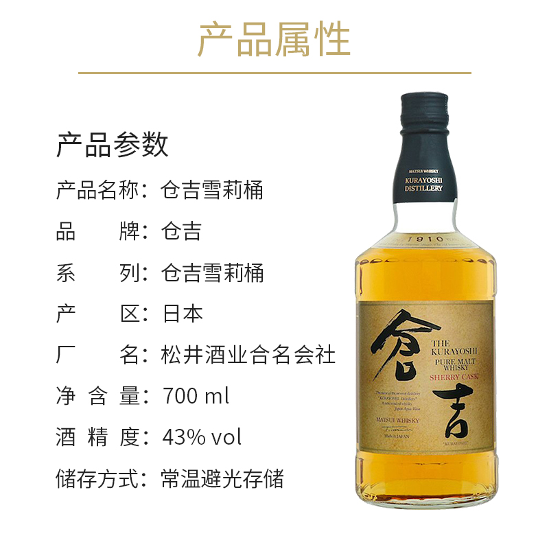 日本仓吉纯麦雪莉桶威士忌酒原瓶进口洋酒正品行货KURAYOSHI-图1