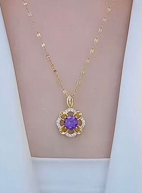 钛钢女精致显高级紫色水钻项链