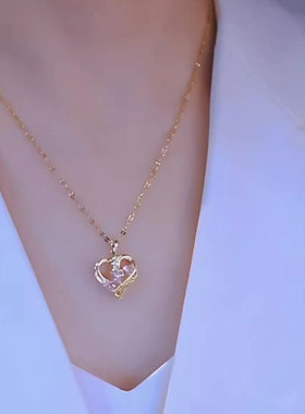 钛钢女爱心镂空钛钢项链女