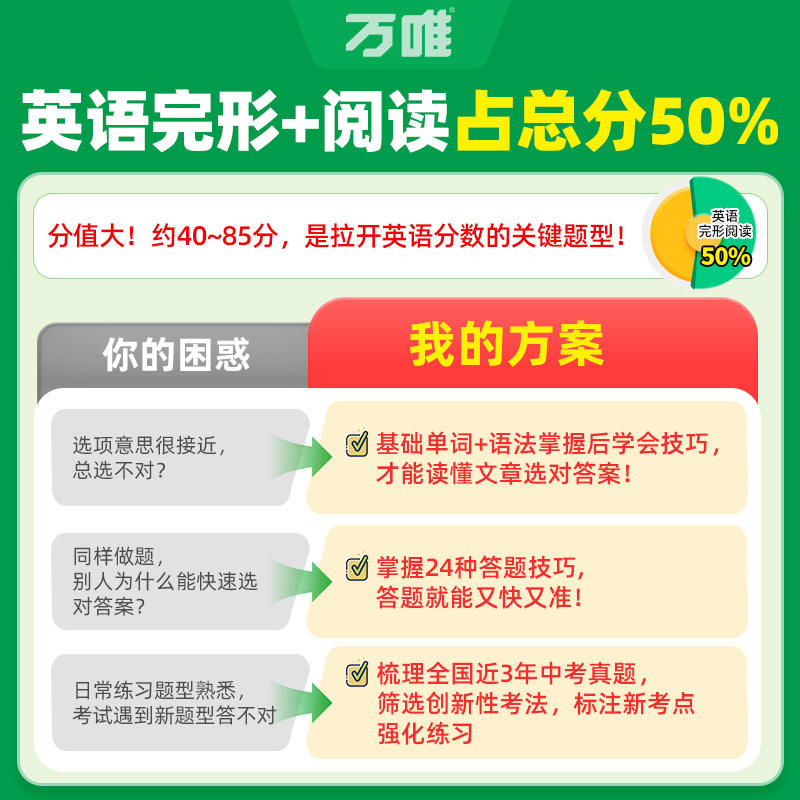 2027版万唯中考英语完形填空阅读理解专项听力训练八九七年级初中完形与阅读时文初一初二初三练习词汇语法教材万维旗舰店