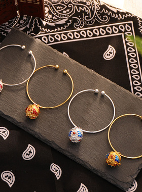 手镯古风铃铛戒指女童彼岸花儿童汉服饰品中国风礼物复古开口镯子