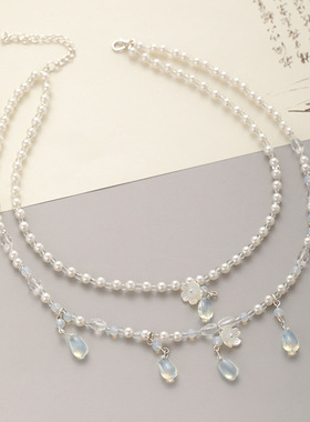 儿童项链女公主水晶挂脖女童锁骨链小孩古装璎珞红色古风流苏饰品