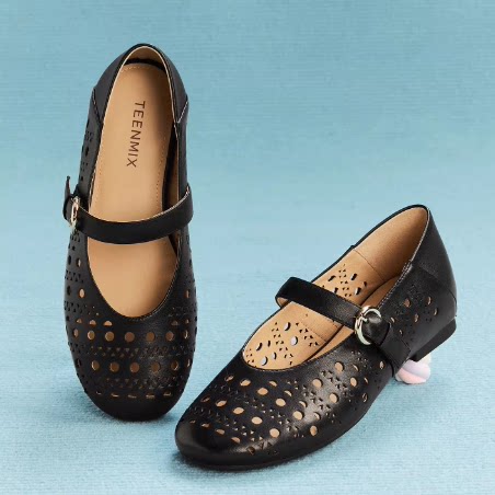 专柜正品天美意2026春新款女鞋冲孔镂空平底复古玛丽珍鞋BM741BQ6,淘宝优惠券,粉丝福利购,淘宝优惠卷