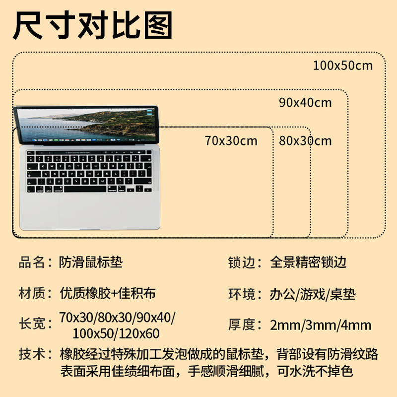 超大大号各种快捷键大全类桌垫键盘垫防滑加厚加大锁边鼠标垫子定