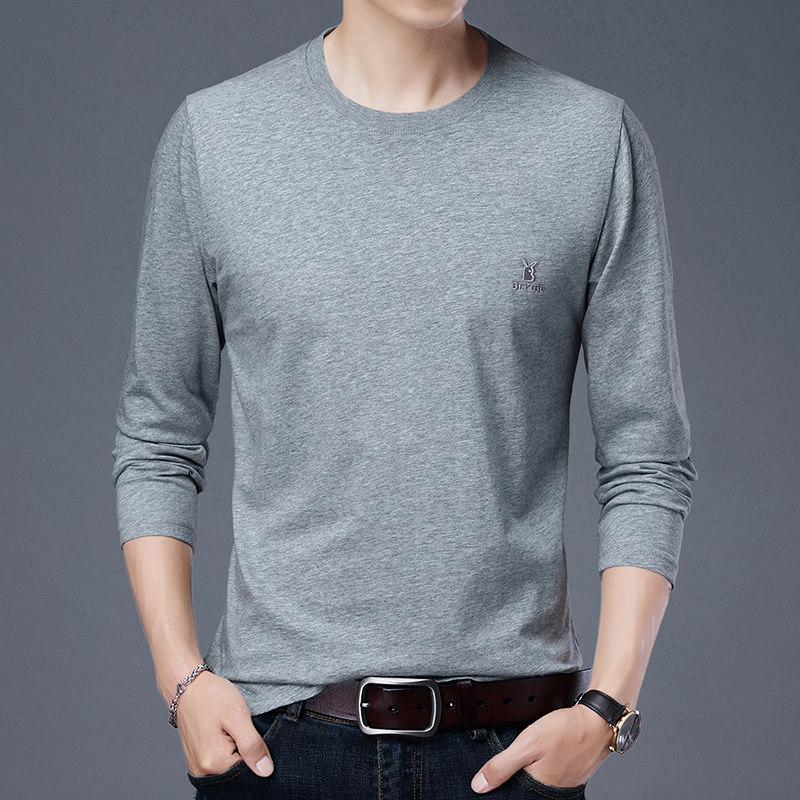 Long-sleeved casual middle-aged and elderly t-shirt pure cotton men's base layer shirt