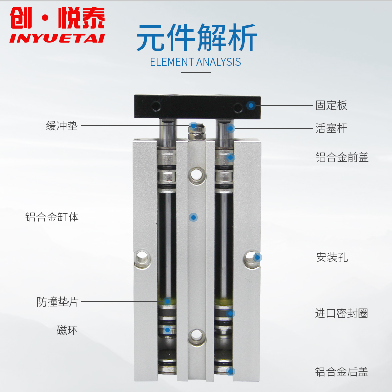 亚德客型双轴双杆气动小型TN气缸10 16 20-10 20 30 40 50 60 70