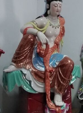 景德镇雕塑瓷器自在观音供奉佛像