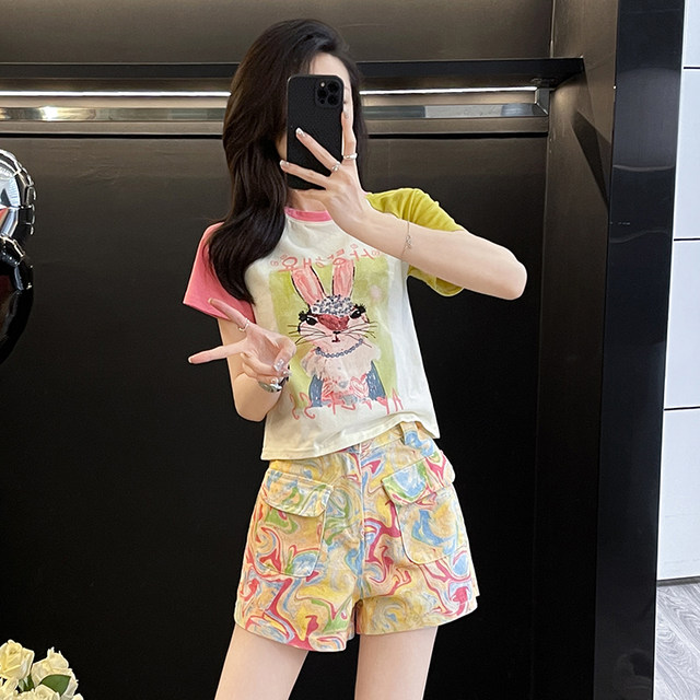 Contrast Color Fun Tight Short T-Shirt Women's Short Sleeve Summer