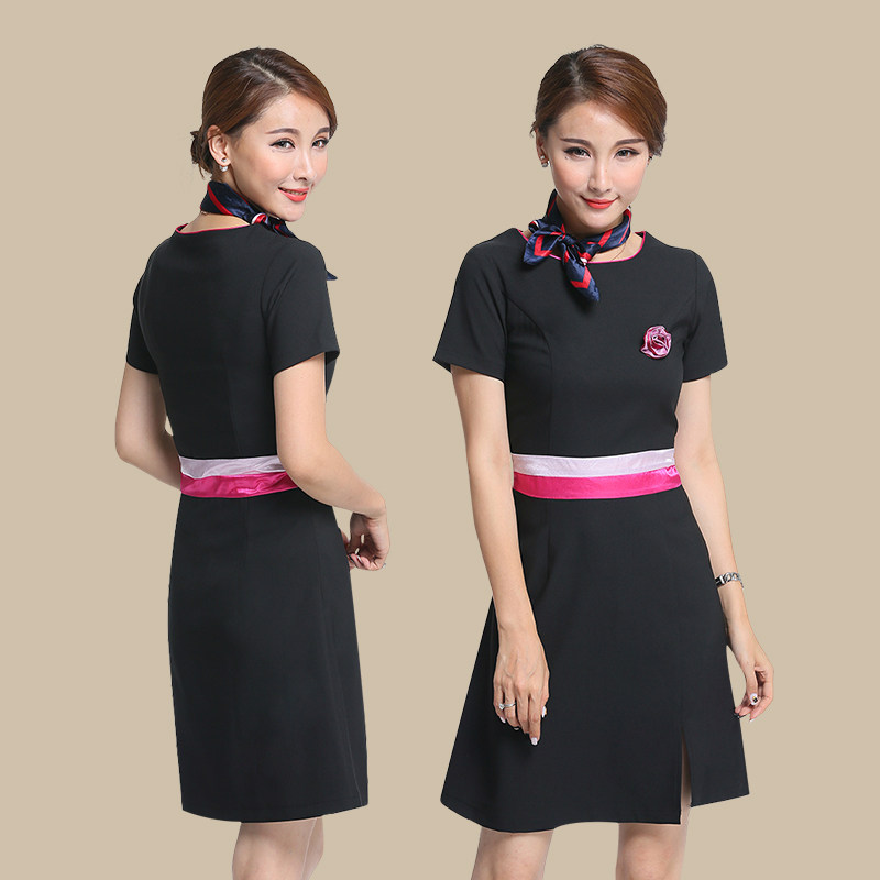 新款美容院工作服女夏装短袖美容师服装连衣裙