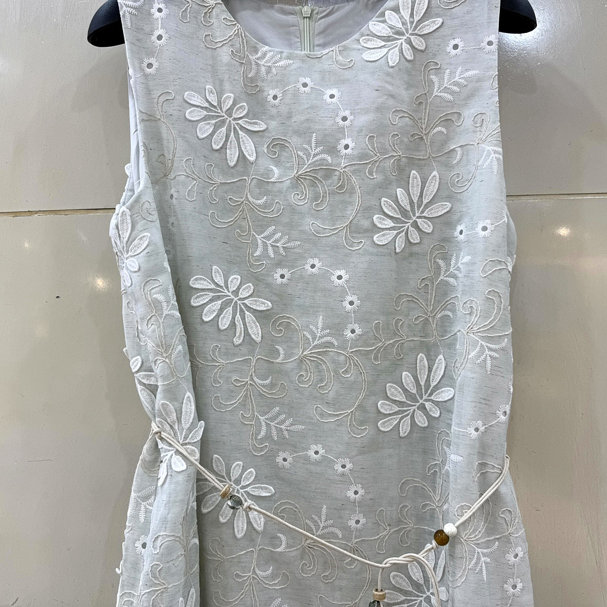 33-58101 串珠腰带拼鱼尾树叶刺绣花减龄无袖长款连衣裙背心裙夏
