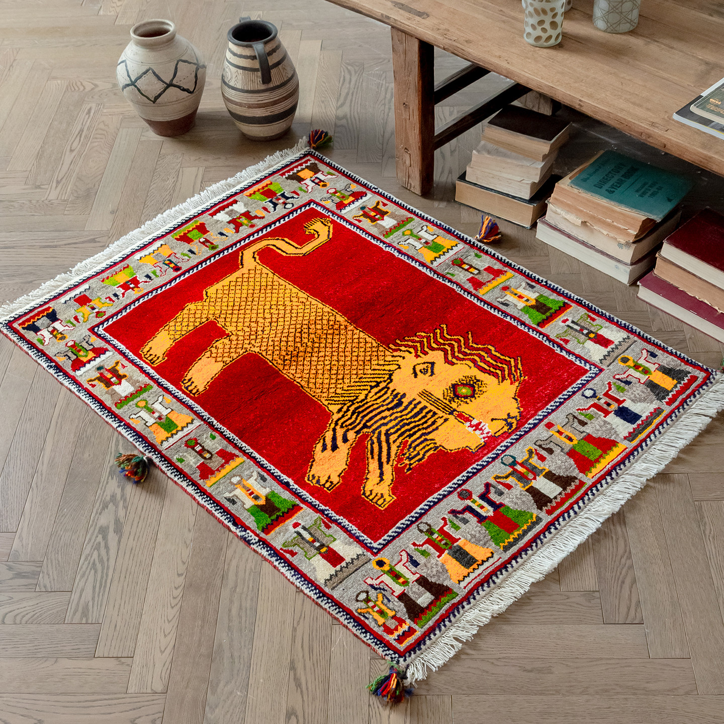 视觉味道 动物系列 伊朗进口羊毛地毯手工挂毯波斯中古风创意狮子,淘宝优惠券,粉丝福利购,淘宝优惠卷