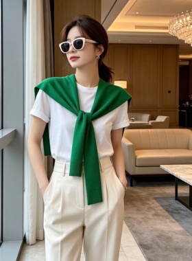 高品质绿色空调房搭肩春秋小披肩保暖斗篷外搭女针织坎肩毛线围巾