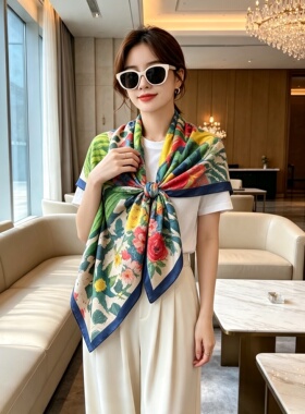 110cm民族风印花大方巾丝巾女夏季薄款防晒空调披肩围巾腰巾头巾
