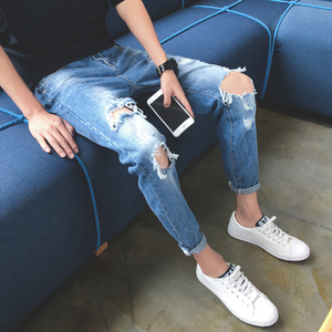 男士破洞牛仔裤