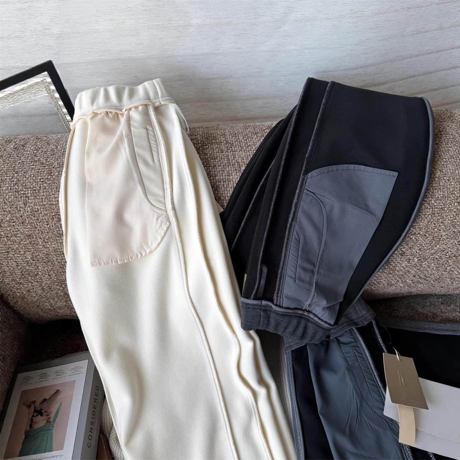 高端羊毛呢弯刀裤女秋冬款2025新款高腰垂感冬季加绒加厚直筒裤子,淘宝优惠券,粉丝福利购,淘宝优惠卷