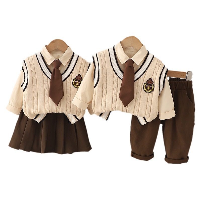 儿童毛衣马甲领带学院风套装男童女童兄妹装学院风三件套时髦童装,淘宝优惠券,粉丝福利购,淘宝优惠卷