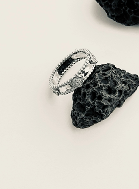 W&SILVER通体S925纯银镀老金重工万花筒四叶草戒指高级感窄版戒指