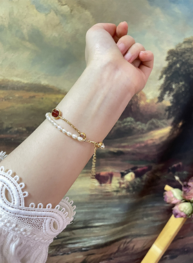 「微醺酒会」白日萌 礼物石榴石宝石双层珍珠手链女 轻奢原创设计