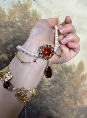 葡萄美酒原创石榴石珍珠项链