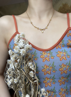 珍珠金发晶纯银月光石吊坠项链