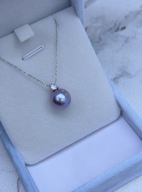 s925银经典王妃款吊坠天然淡水珍珠爱迪生10-11mm正圆微瑕银链