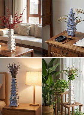 景德镇陶瓷器宝塔装饰品别墅样板间客厅玄关陶瓷落地陶瓷摆件