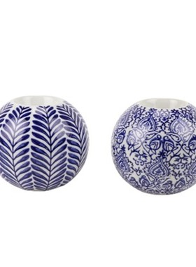 景德镇青花烛台西式复古陶瓷蜡烛台摆件酒店西餐厅浪漫家居装饰品