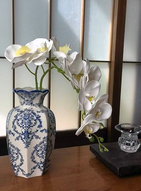 景德镇手绘青花瓷国风芍药陶瓷花瓶客餐厅玄关装饰品复古工艺摆件