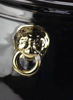 景德镇仿古黑色狮耳中式陶瓷大缸荷花睡莲盆客厅摆设大缸庭院摆件