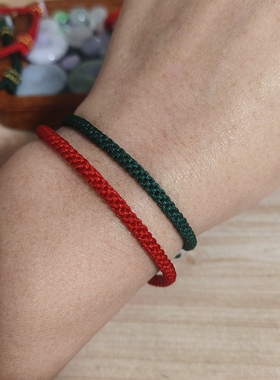 纯手工编织红绿绳玉米结素绳本命年小众简单手链多福翡翠玉平安扣