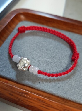 新款足银999纯银十二生肖马本命年红手链3D硬银2026礼物手工手绳