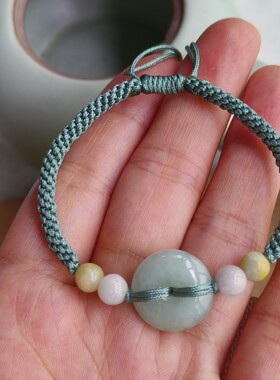 情侣复古新款七夕礼物天然翡翠玉A货平安扣手工编织手绳男女闺蜜