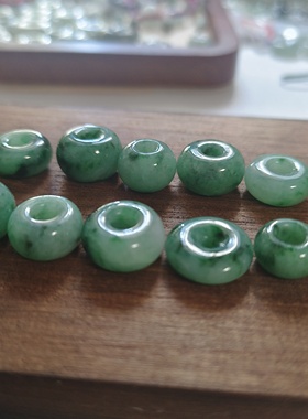 天然翡翠A货平安扣绿路路通飘黑花转运珠男女款珠子平安扣